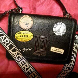 Karl Lagerfeld Simone Bag Black Flap Crossbody Wide Strap Top Handle